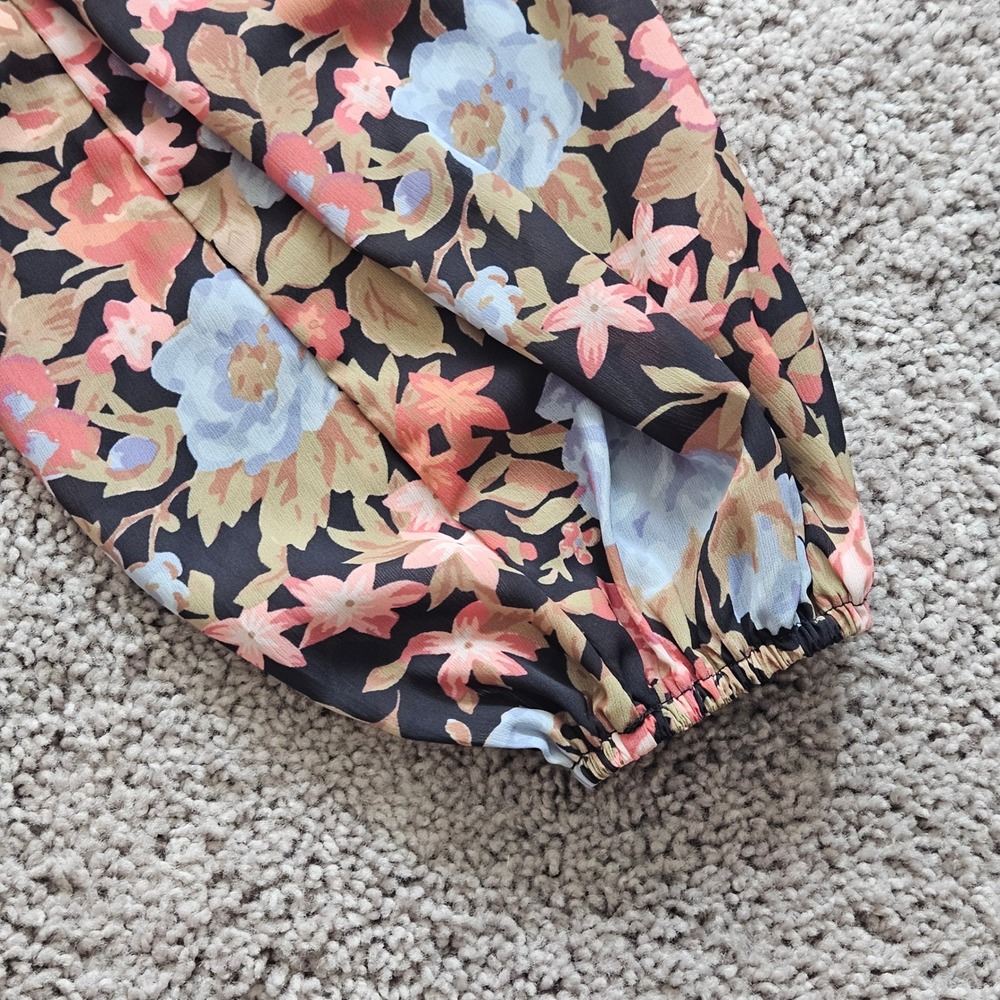 Showpo Henny Floral Midi Dress Womens 14 Black V-Neck Long Sleeve Side Slit Boho - Picture 7 of 12